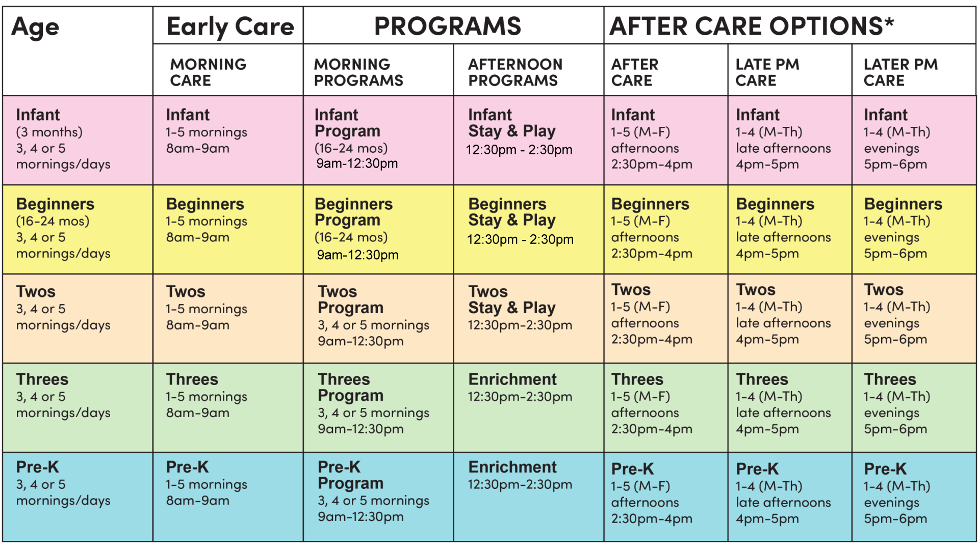 Better World Preschool Programing Hours